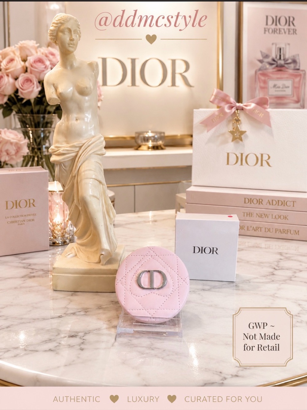 GWP for Christian Dior NIB Light Pink Quilted CD Compact Mirror Case